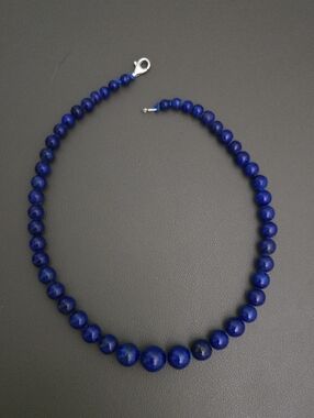 Royal Blue Lapis Lazuli Beaded Necklace 925 Clasp